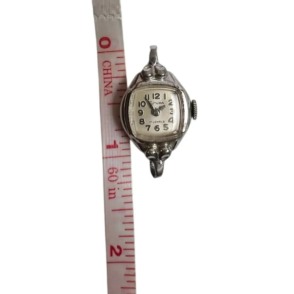 Vintage Futura 17 Jewel Ladies Cocktail Watch Art Deco Silver Tone Case Head